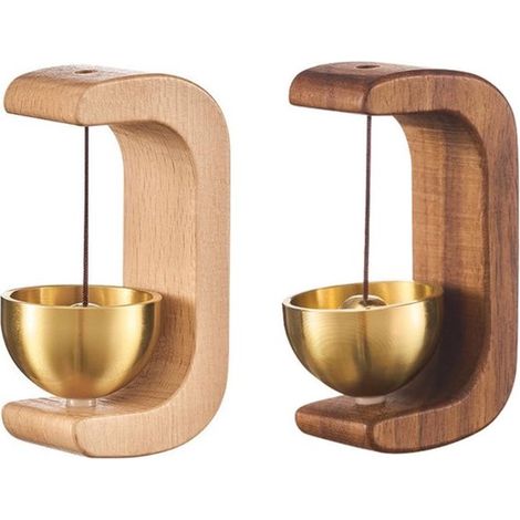 Carillons éoliens en bois  Lot de 2 - Dos magnétique - Son clair - Décoration intérieure - Installation facile - Sonnette - Bois naturel + marron foncé (1/5)