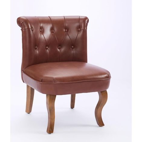 Fauteuil en Cuir Véritable, Chaise Lounge Salon sans Accoudoirs, Pieds en Bois d'Hévéa Massif, Capacité 150 kg, Confortable (1/5)