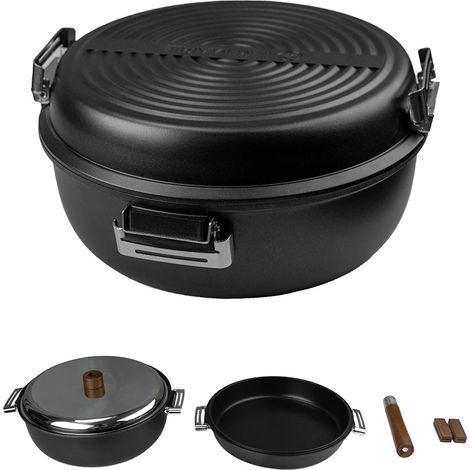 Ensemble de cuisine en fonte d'aluminium, poêle et casserole antiadhésives, idéal pour les séjours en camping en famille (2 à 4 personnes). (1/5)
