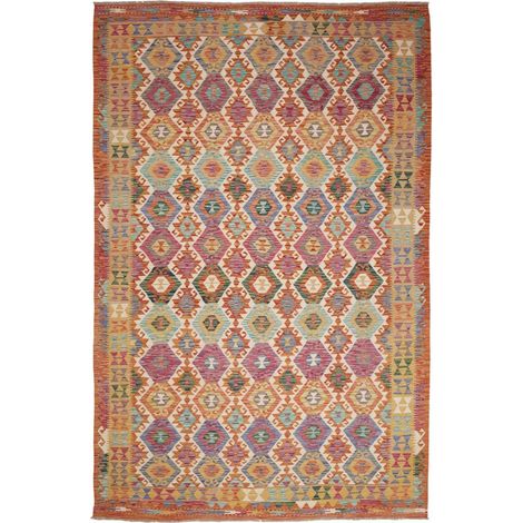Tapis d'orient 198 x 302 cm, motif ethnique, multicolore, bleu, rouge, en laine naturelle, artisanal et authentique (1/5)