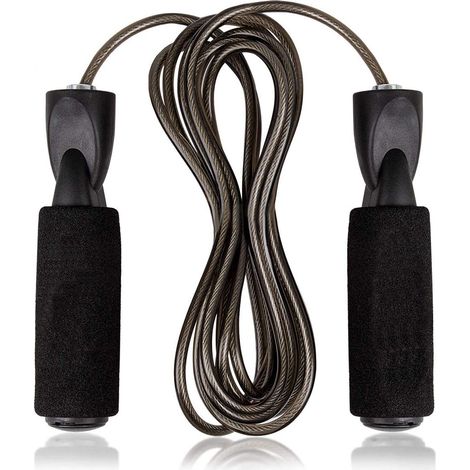 Corde à sauter professionnelle réglable en fil métallique anti-nœuds, durable pour l'entraînement cardio-endurance (noire, 3 m) (1/5)