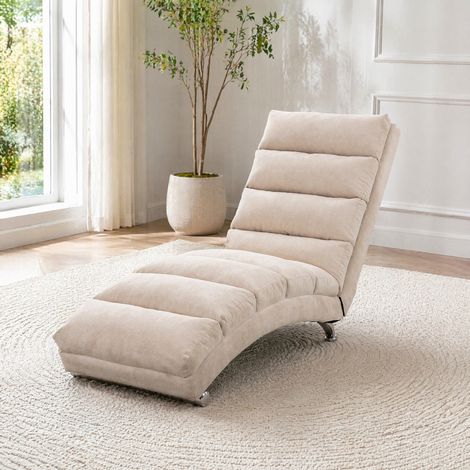 Méridienne de massage 148x55x84 cm lin beige vibration douce avec rangement - CHICFURN (1/5)