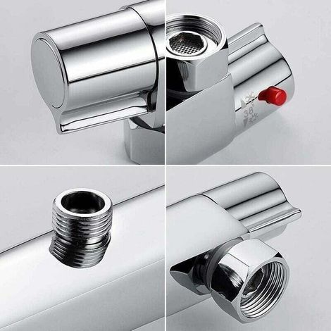 Thermostat-Duschmischer mit 2 Auslässen, Duscharmatur aus Messing, verchromter Messing-Verbrühungsschutzmischer für Badewanne (1/4)