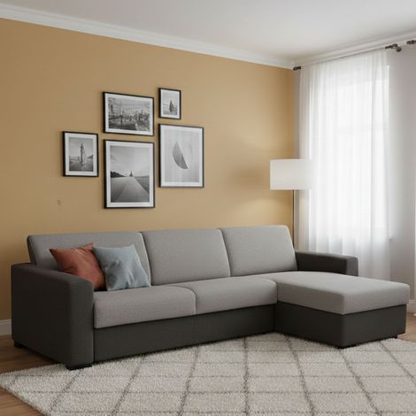 Talamo Italia Sofa cama Alisea, Sofá de esquina, 100% Made in Italy, Sofá con apertura giratoria, con contenedor reversible Peninsula, con reposabrazos delgados, Cm 260x95h90, Gris y Antracita, con em (1/5)