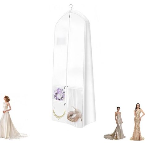 1 pièce Housse blanche pour robe 180 cm, fermeture éclair, extension latérale 25 cm, robe de mariée (1/5)