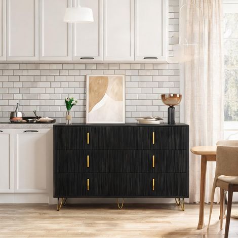 Buffet 6 tiroirs en panneaux de particules noir et or 120 x 40 x (1/5)