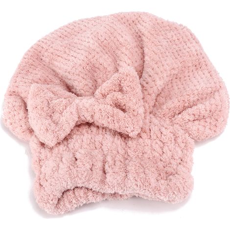 Bonnet de séchage rapide en polaire corail 24x26cm rose, chapeau épaississant pour cheveux, séchage express (1/5)