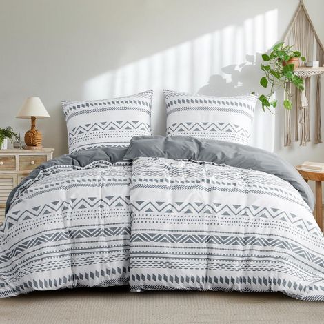 Bettwäsche-Set 135x200 cm Boho Grau 4-teilig mit Reißverschluss, bügelfrei