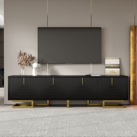 Mueble TV negro con puertas grabadas y patas doradas OKMYHOME (1/5)