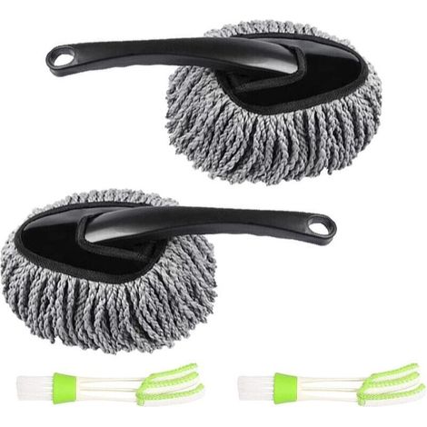 2 pièces brosse de nettoyage de voiture brosse à poussière de voiture avec 2 brosses de nettoyage de ventilation pour auto voiture climatisation pare-brise vélo maison intérieur extérieur microfibre