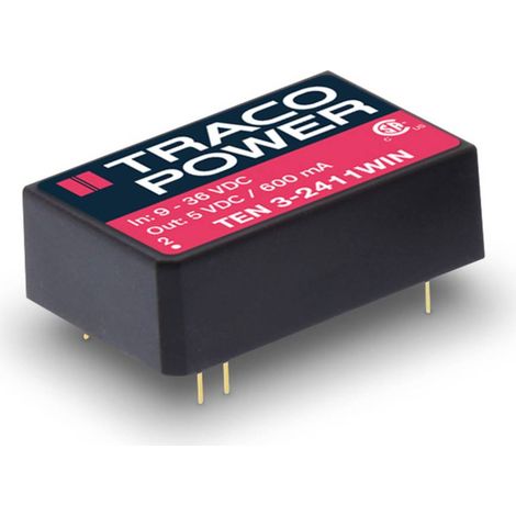 TracoPower TEN 3-2411WIN Convertitore DC/DC da circuito stampato 24 V/DC 5 V/DC 600 mA 3 W Num. uscite: 1 x Contenuto 1 (1/2)