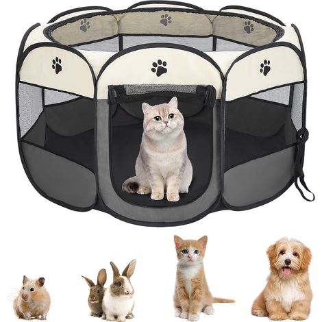 Youyijia Portable Pet Playpen Puppy Playpen Pet Dog Cat Playpen Cage Crate 74 x 74 x 43cm Soft Fabric Foldable Pet Indoor Outdoor for Rabbit Hamster Guinea Pig Gray (1/5)