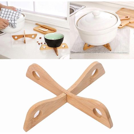 dessous de plat en bambou résistant à la chaleur, avec manique amovible, outil de cuisine (1/4)