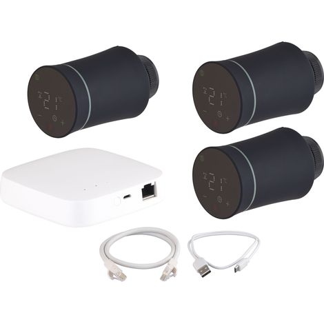 Kit passerelle filaire + 3 têtes connectées noires pour chauffage connecté NOYON & THIEBAULT (1/2)