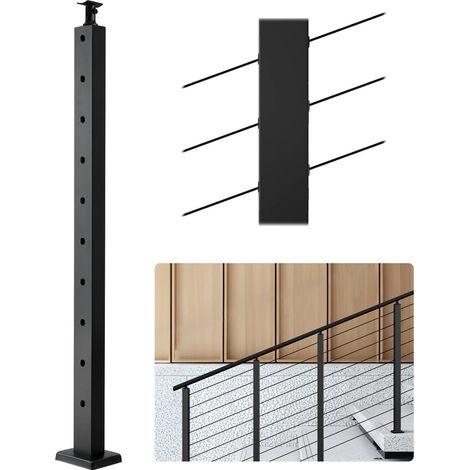 Poteau Garde Corps, 914x25,4x50,8 mm, Poteau Rampe d'Escalier Câble avec Trous Pré-percés 30°, Inox, Support Horizontal et Incurvé, pour Main Courante, Balustrades, Noir, 1JZLGZXHS91402OS1001V0 (1/5)