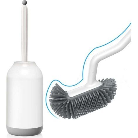 Brosse WC en silicone avec support : brosse WC flexible avec nettoyeur de rebord - support de brosse WC à séchage rapide pour accessoires de salle de bain - brosse WC suspendue blanche sans perçage (1/4)