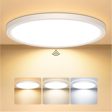 22CM Plafonnier LED avec Détecteur de Mouvement, 18W 2700K/4000K/6500K Étanche IP44 Lampe de Plafond Rond, équipé d’un Détecteur de Radar, adapté pour Couloir, Escalier, Garage, Balcon (1/5)