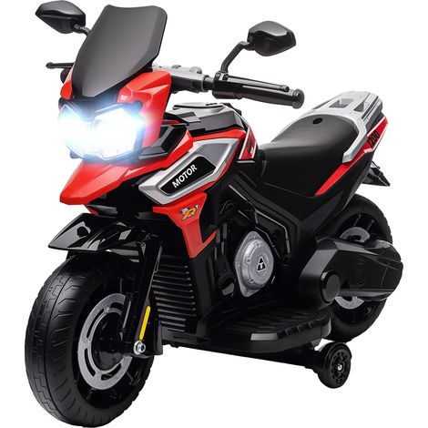 Elektrisches Motorrad für Kinder von 18 bis 36 Monaten, Kinderfahrzeug, Stützräder, Lichter, Musik, Kunststoff, Stahl, rot