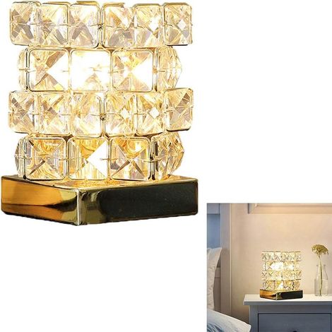 Lampe de table en cristal doré — Abat-jour en verre, douille E27, base en métal, pour bureau, chambre, salon, salle à manger (1/3)