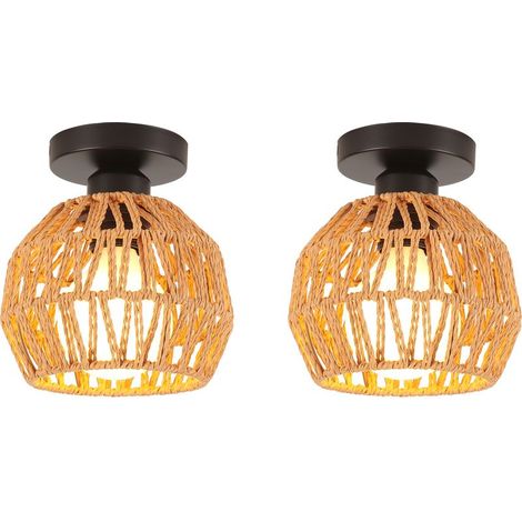 2PCS Lampe De Plafond Rétro Luminaire Plafonnier Tressé En Corde De Chanvre Plafonnier D'Intérieur Moderne Pour Couloir Cuisine (1/5)