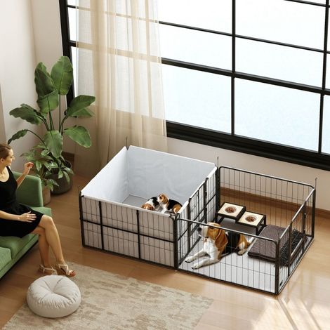 Parc de mise bas pour chiots 203x102x60 cm en polyester noir, modulable en intérieur FloraGrace (1/5)