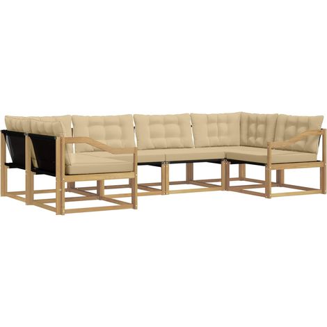 Conjunto de sofás de exterior con cojín 6 pcs y Beige vidaXL