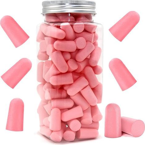 Bouchons d'oreilles en mousse souple, 38 dB, SNR le plus élevé, 60 paires de bouchons d'oreilles réutilisables confortables pour dormir, ronflement, étudier (rose) (1/5)