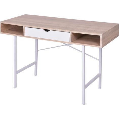 Bureau à 1 tiroir, chêne et blanc
