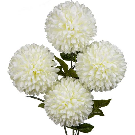 Lot de 4 Fleurs artificielles d'automne de chrysanthèmes de 15,2 cm, Grandes têtes, tiges d'hortensia Blanc crème, Bouquet de Mariage pour Maison, Jardin, fête, décoration de Mariage (1/5)