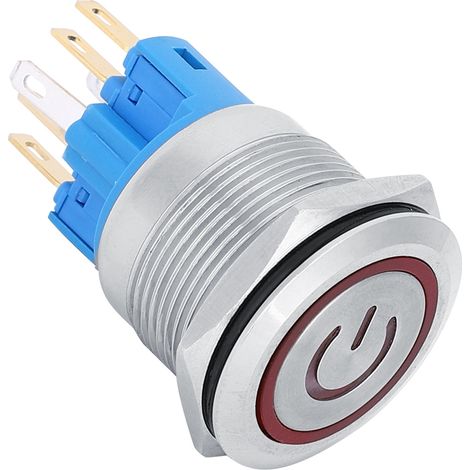 Stück IP65 DC12-24V 22mm Edelstahl-Reset-Taste, 6-polige Taste mit roter Beschriftung (1/5)