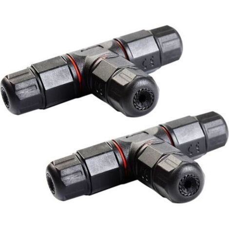 Junction Box Waterproof Cable Connector Sleeve, T-Shaped External Cable Connector Sleeve, 2 Pieces (Black) (1/4)