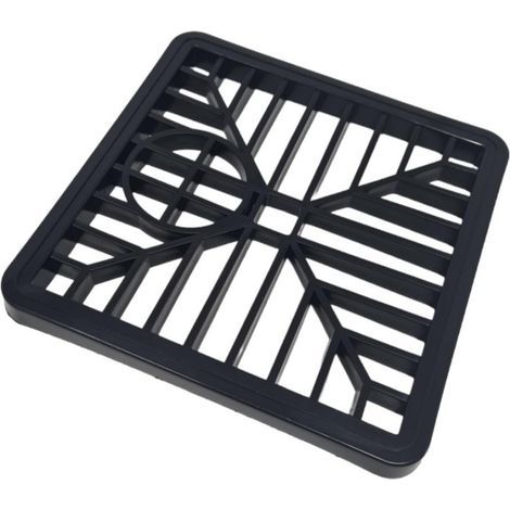 Quadratischer schwarzer Kunststoff-Ablaufrost für Duschhaarfilter, Dachrinne, Regenwassereinlauf.