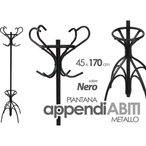 Kaela - Attaccapanni Appendiabiti Piantana In Metallo Ganci Moderno Nero 45x170cm 756658 - (1/2)
