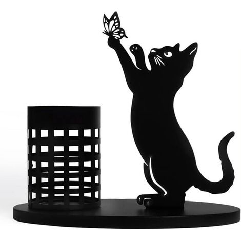 Stiftehalter in Katzenform, Stiftehalter zur Aufbewahrung auf dem Schreibtisch, geeignet für Schlafzimmer/Büro, Metall-Dekoration für Zuhause, Schreibtisch-Ornament A