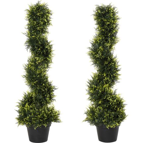 Set de 2 árboles de cedro artificiales en espiral de 90 cm con maceta negra (1/5)