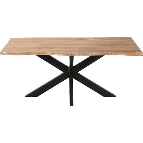 Table à manger industrielle ORELIA – Plateau chêne massif & pieds acier noir 180 cm-Largeur 180 cm (1/5)