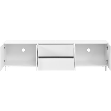 Wohnzimmer-Set mit TV-Möbel und Couchtisch, 4 Türen und 2 Schubladen, Weiß, MDF und Spanplatte (1/5)