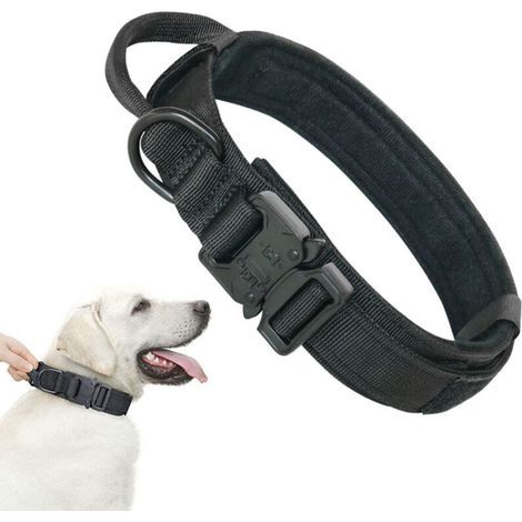 Collare tattico per cani con fibbia in metallo, nero - Taglia L (1/5)
