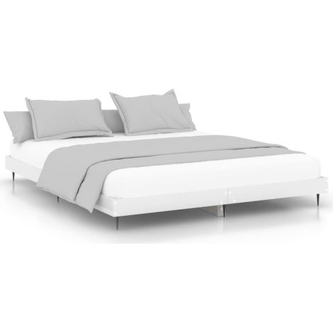 Lit double Lit adulte Cadre de lit sans matelas blanc brillant 200x200 cm (1/5)