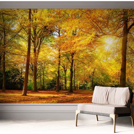 Selbstklebend Tapete modern Wohnzimmer - Wanddekoration - einfach anzubringen Goldene Blätter 312x219 cm (1/5)