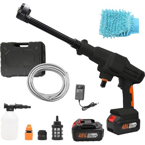 Nettoyeur haute pression sans fil, max 120 bar, 2 batteries Li-ion, pistolet de nettoyeur haute pression portable, avec tuyau de 5 m, buse rotative 6 en 1 et 180°, pulvérisateur à mousse, etc (1/5)