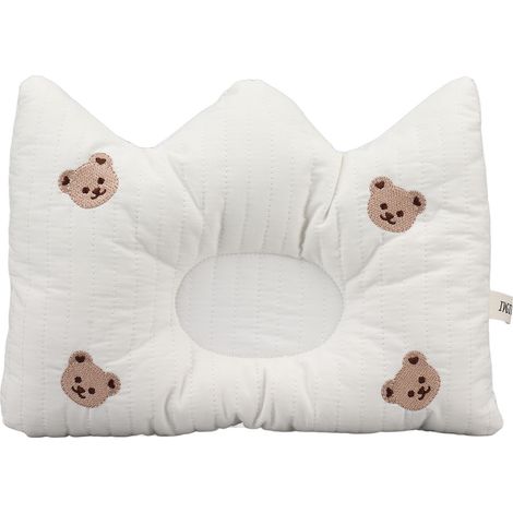 Oreiller bébé forme concave couronne motif ours, soutien cervical doux et confortable, anti-déformation, coussin de sommeil pour nourrisson, matériau peau-friendly. (1/5)