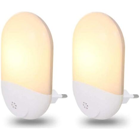Zwei LED-Nachtlichter aus weißem Kunststoff, warmweiß 2700 K, Sicherheitsbeleuchtung für Zuhause, Kinderzimmerleuchten mit Dämmerungssensor