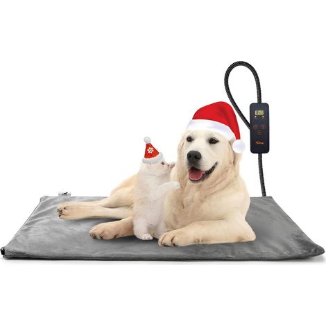 Chien Chat Tapis Chauffant 70×50cm, Coussin Chauffant électrique pour Animaux avec Couverture Crystal Velvet pour Chats et Chiens de Nouveau-né, de Petite Taille et de Personnes âgées, Gris-L (1/5)