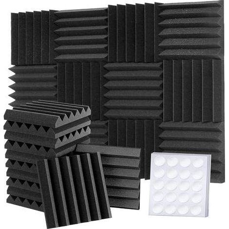 Mousse Acoustique, 30 x 30 x 5 cm (Densité :25 kg/m³) Mur Insonorisant 3D Haute Densité, Matériaux d'Insonorisation pour Salles d'Enregistrement et Bureaux (12 Morceaux, Noir) (1/5)