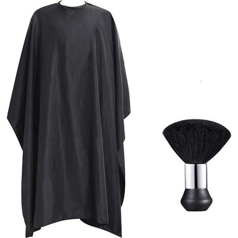 Mantellina professionale da parrucchiere in poliestere impermeabile con pettine e spolverino integrati – 150 × 140 cm, nero opaco (1/4)