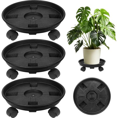 3 pièces Porte Plante à roulettes 30 cm, Supports de Pots de Fleurs à roulettes en Plastique, Support Plante Roulette intérieur et extérieur, Plateau à Roulette pour Pots de Fleurs (1/5)