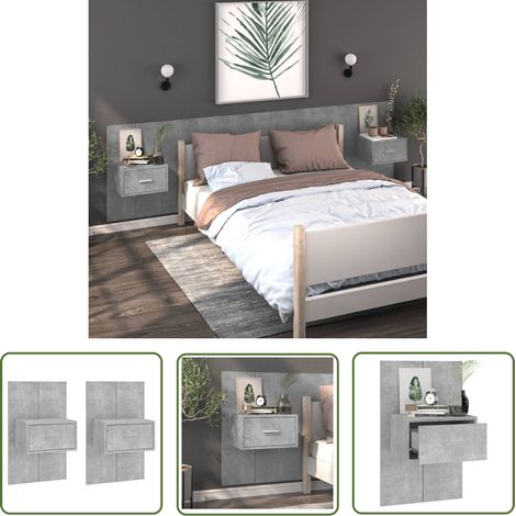 The Living Store Wand-Nachttische 2 Stk. Betongrau - Wand-Nachttisch - Beton Grau - Wohnzimmer Dekoration - Regal - Nachtkästchen (1/5)