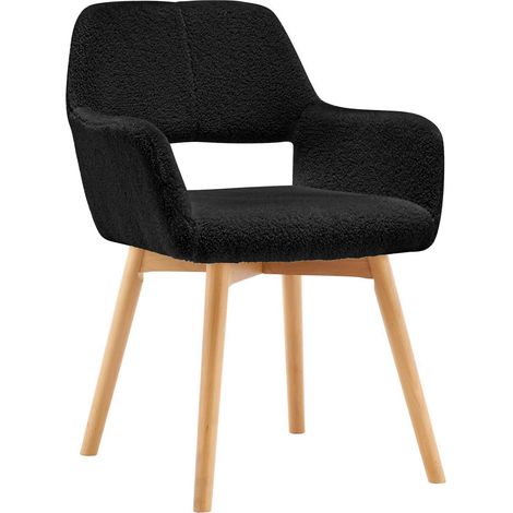 Mid-Century Sessel mit Holzbeinen, gepolsterter Schreibtischstuhl ohne Rollen, Akzentstuhl für Wohnzimmer, Woll Schwarz (1/5)