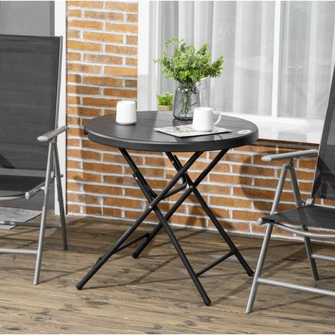Klappbarer runder Gartentisch Ø80 x 73 cm aus Stahl, dunkelgrau, platzsparend – MEUBLIV (1/5)